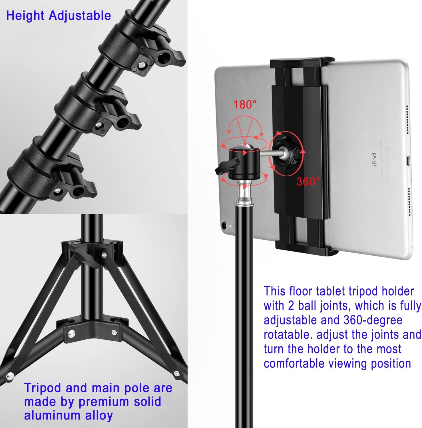 Soporte de piso para trípode, con soporte ajustable de altura de 65 pulgadas y...