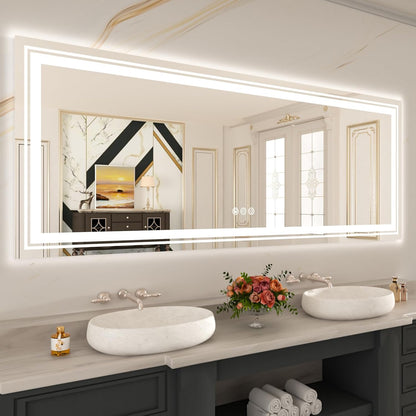 Espejo de baño LED de 88 x 38 pulgadas con luz delantera y trasera, grandes