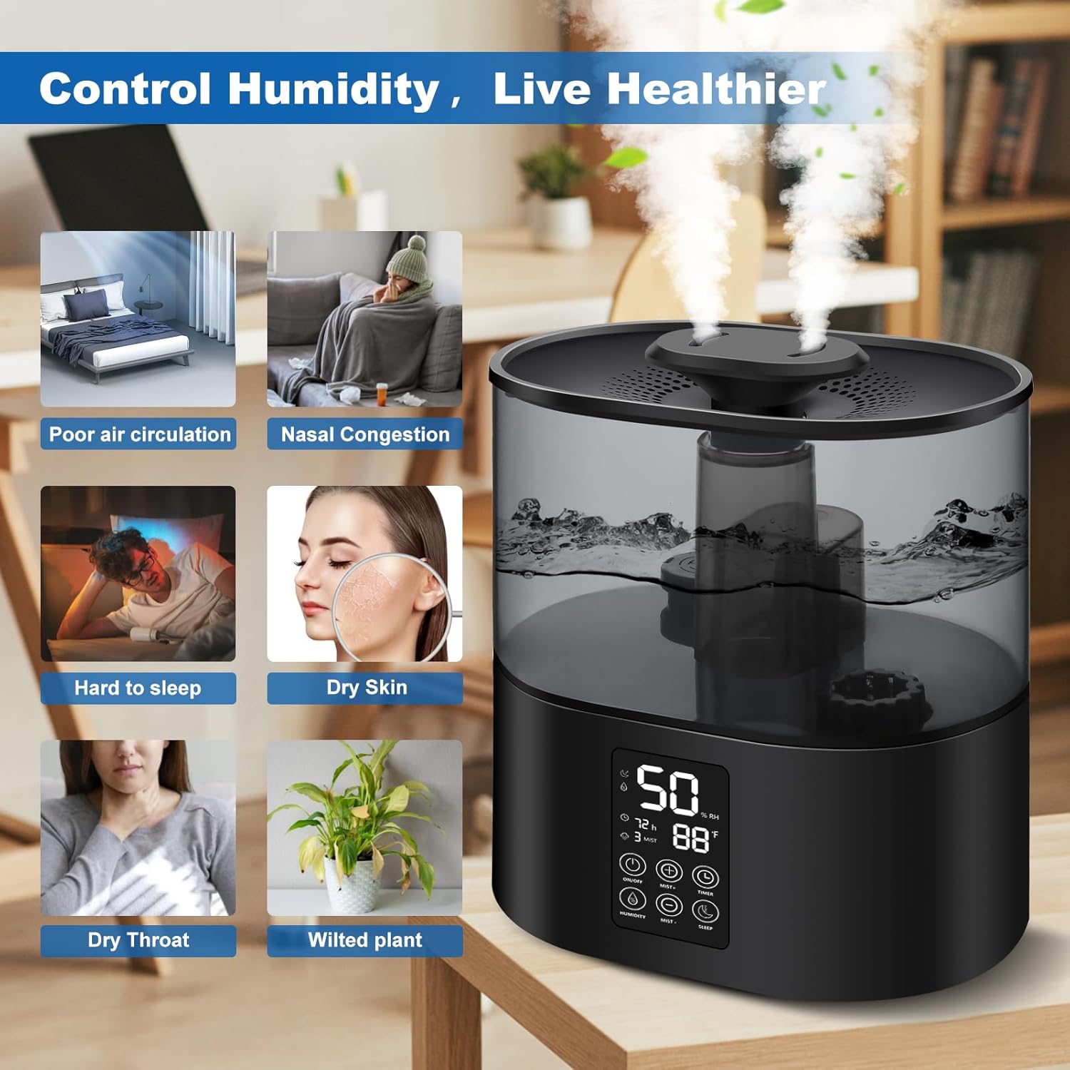 Humidificadores de 3L para dormitorio y plantas, humidificadores ultrasónicos...