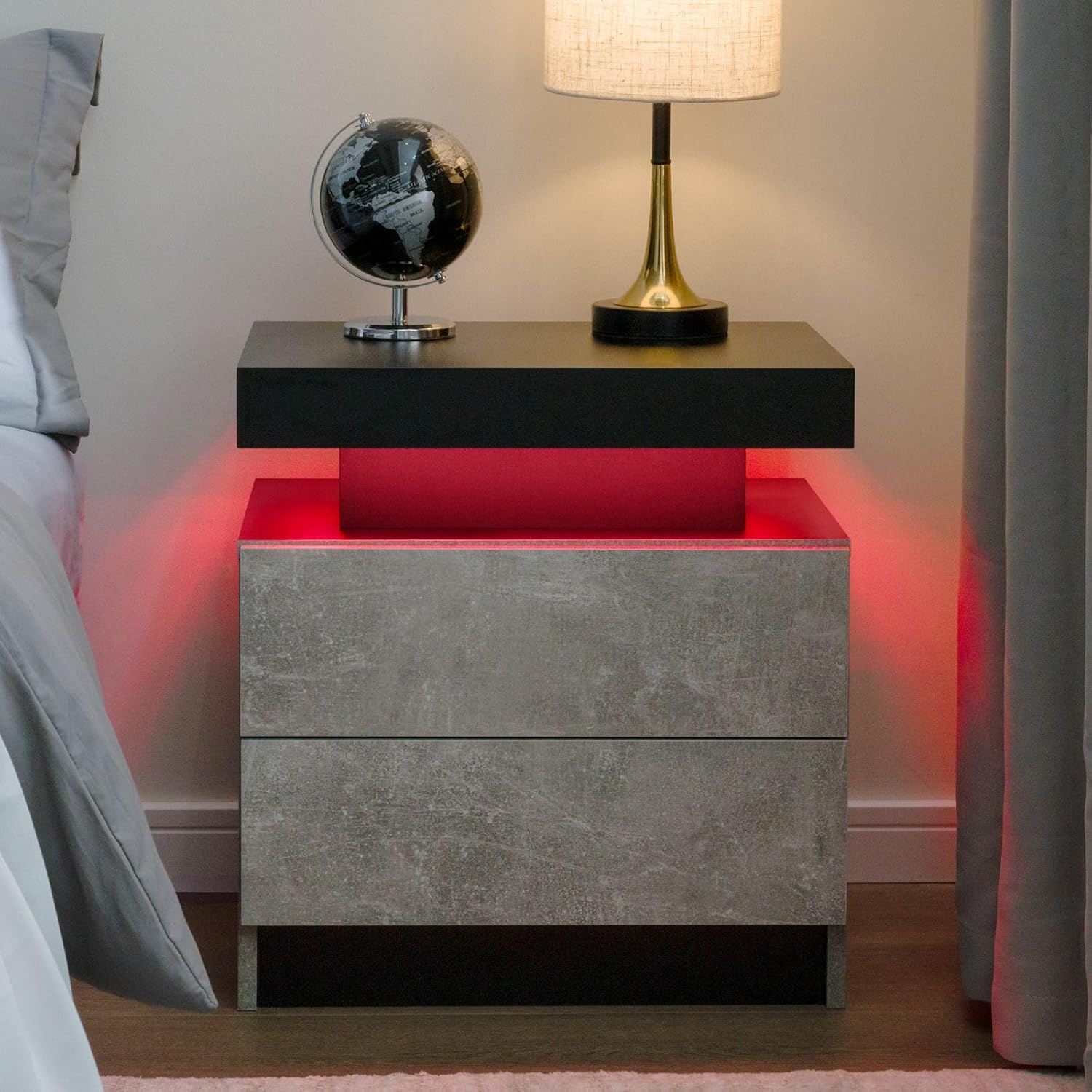 Mesita de noche LED mesita de noche con luces LED, mesa auxiliar moderna con 2...