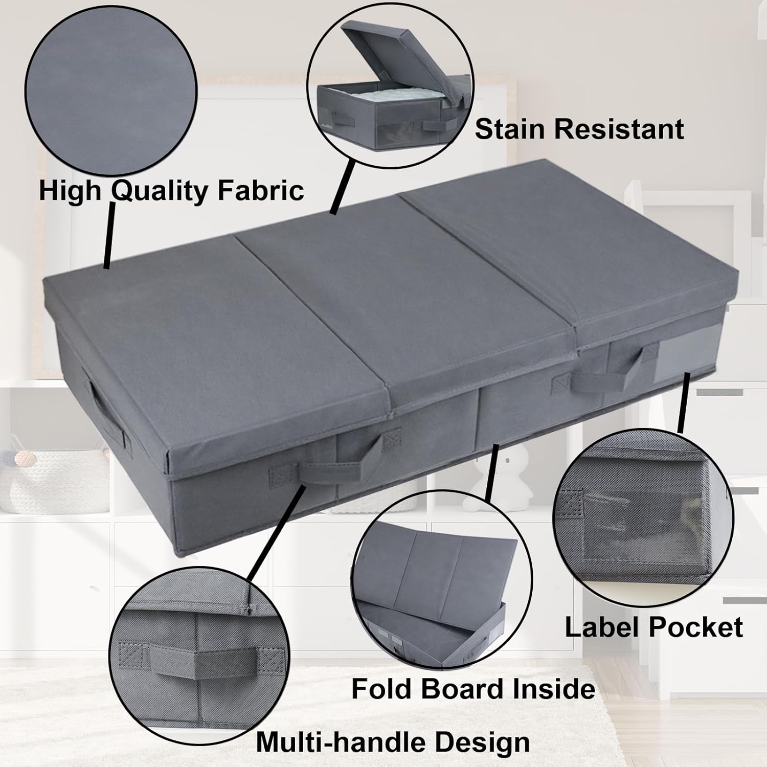 Paquete de 2 contenedores grandes de almacenamiento debajo de la cama con tapa,
