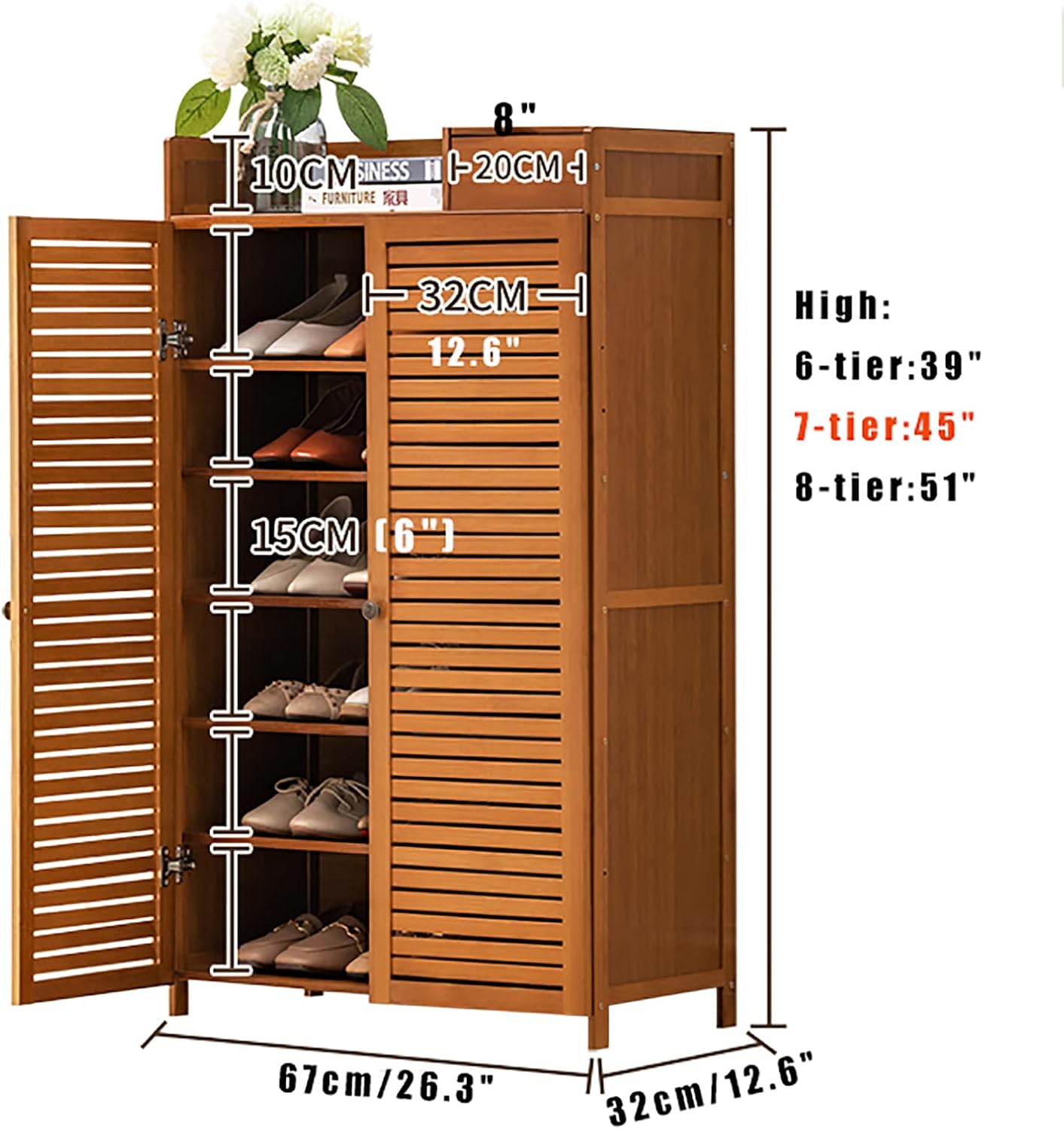Gabinete de bambú para zapatos, armario rústico de almacenamiento de zapatos,