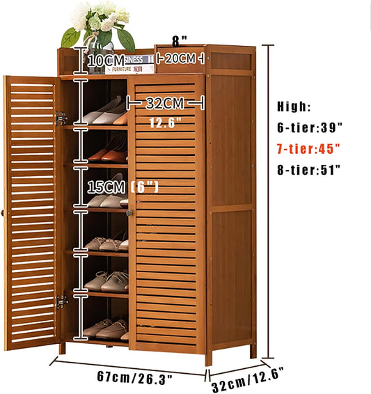 Gabinete de bambú para zapatos, armario rústico de almacenamiento de zapatos,