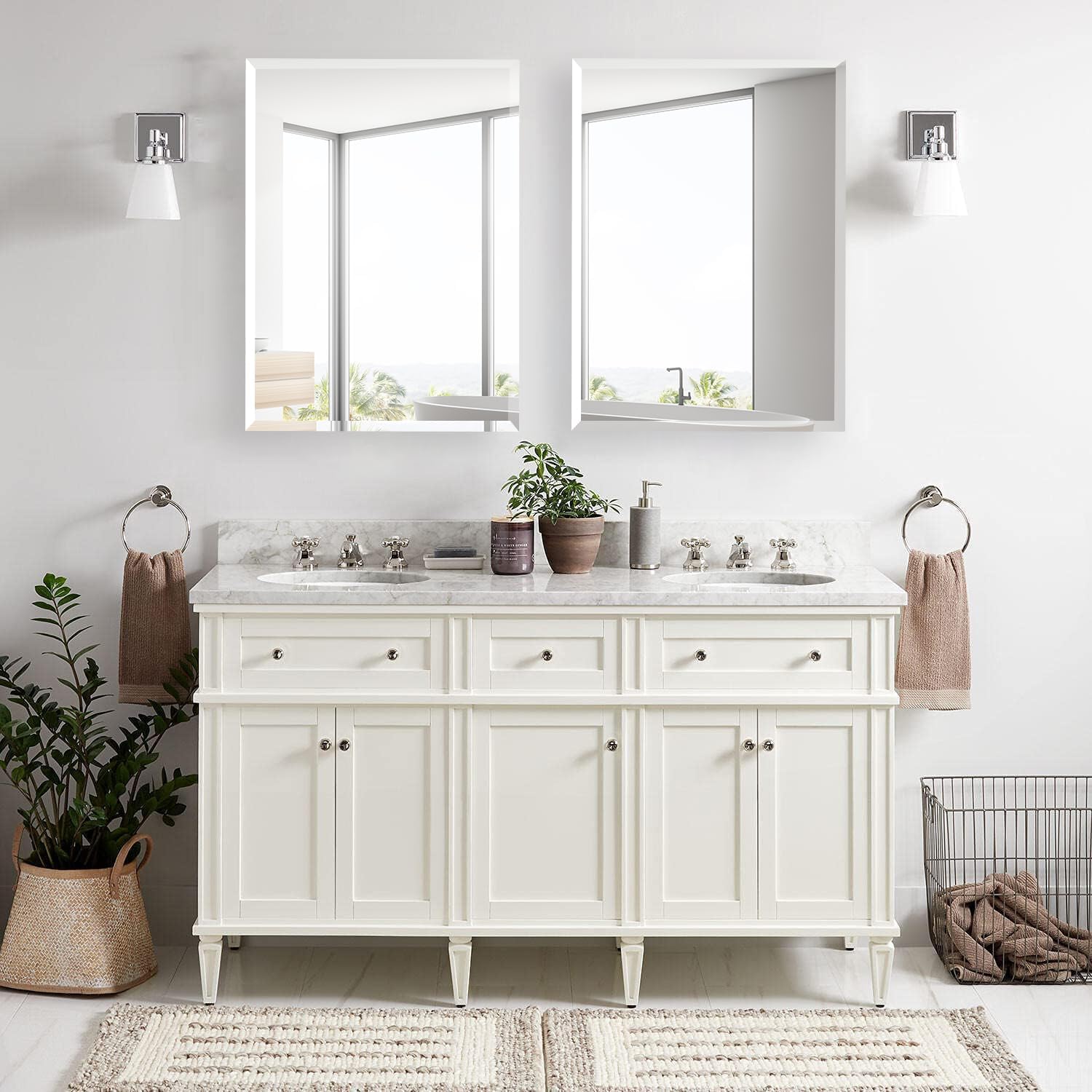 Botiquín de baño con espejo sin marco de 14 x 24 pulgadas, gabinete de espejo...