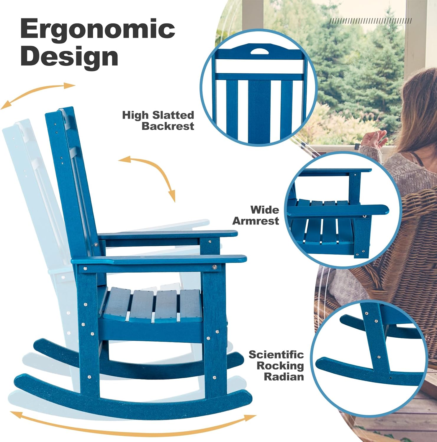 nalone Mecedora para exteriores, silla mecedora de gran tamaño para adultos,...