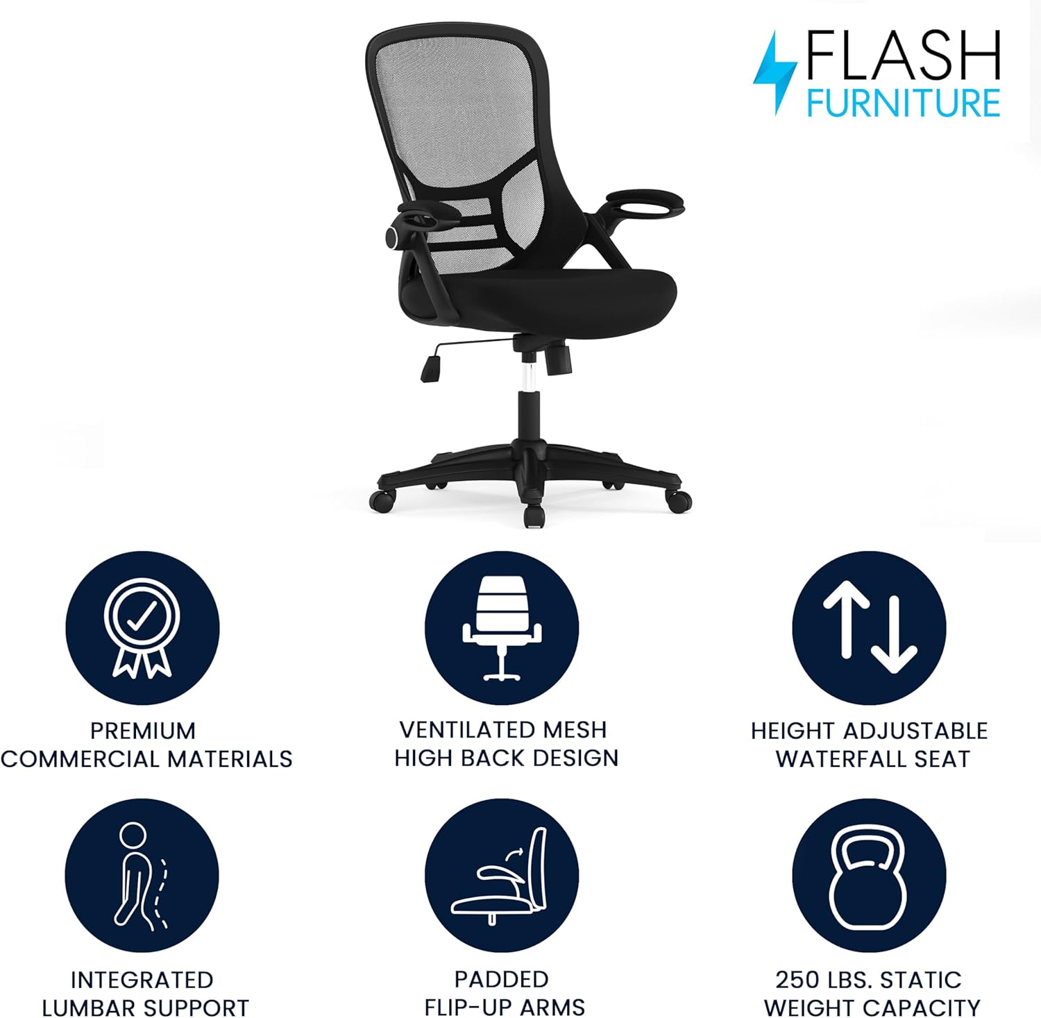 Flash Furniture Porter - Silla de oficina giratoria ergonómica de malla negra...