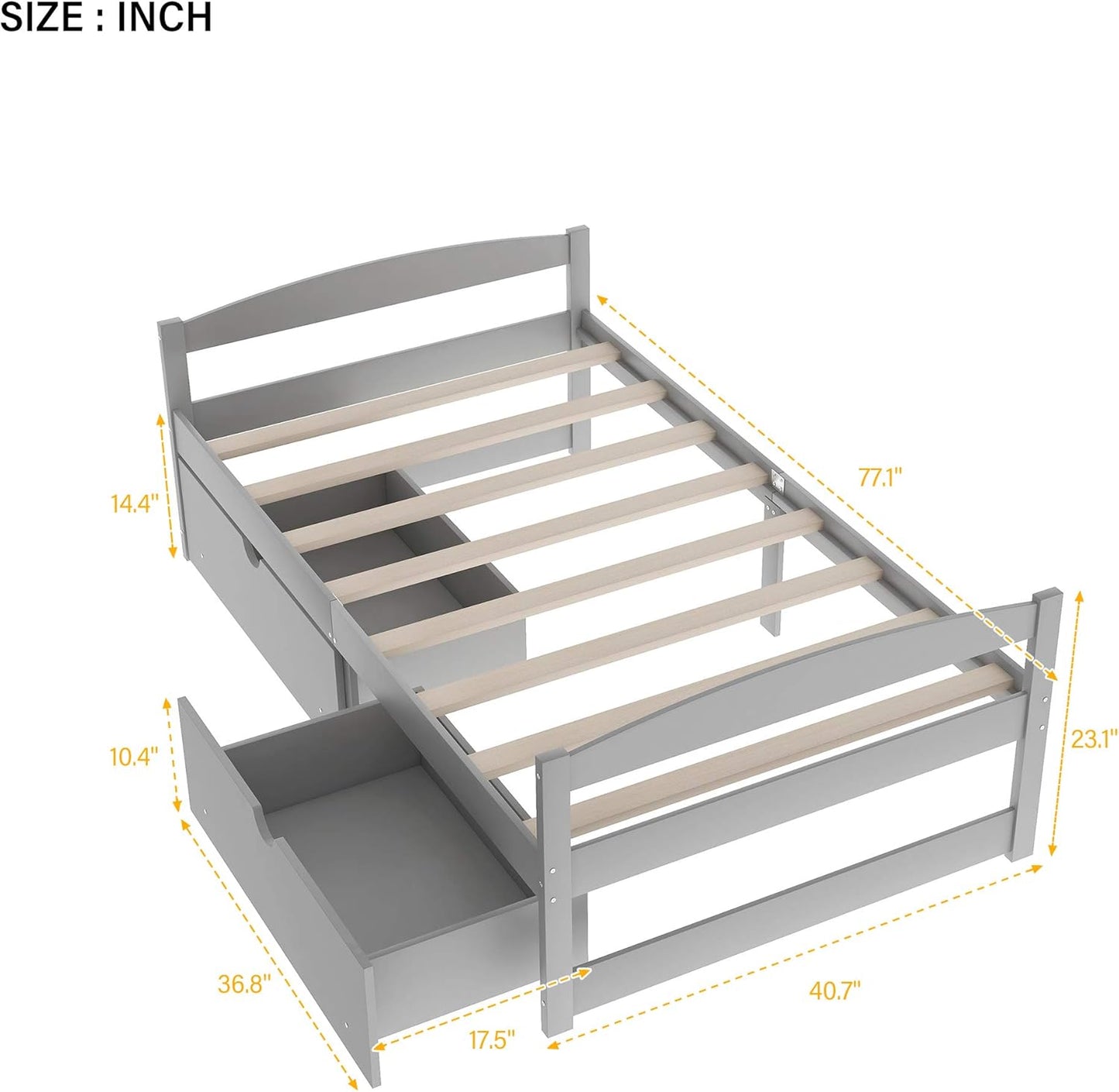 Sofá cama individual con cajones de almacenamiento, base de colchón, soporte de