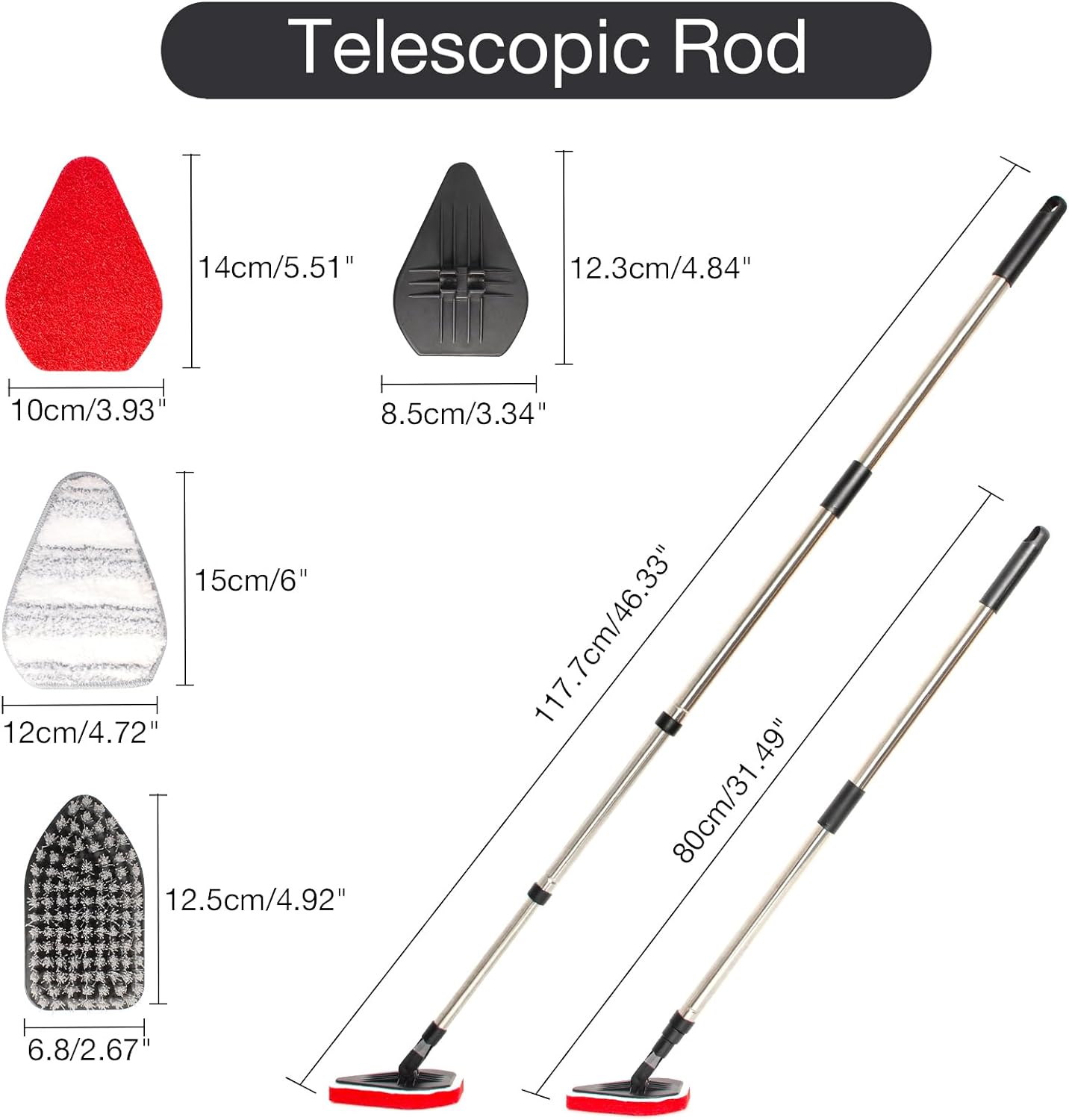 Cepillo de limpieza 3 en 1, poste telescópico ajustable de 46 pulgadas de mango