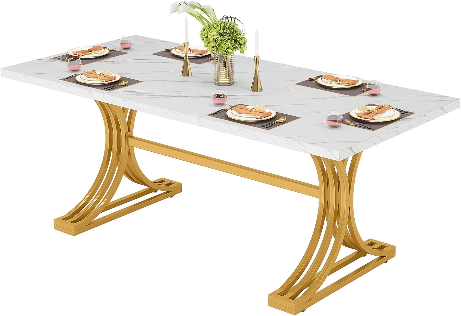 Tribesigns Mesa de comedor rectangular de 63 pulgadas para 4 a 6, mesa de...