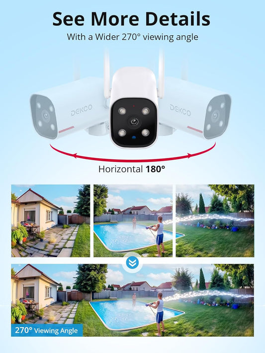 DEKCO - Cámara de seguridad para exteriores - Cámaras WiFi con cable giratorio...