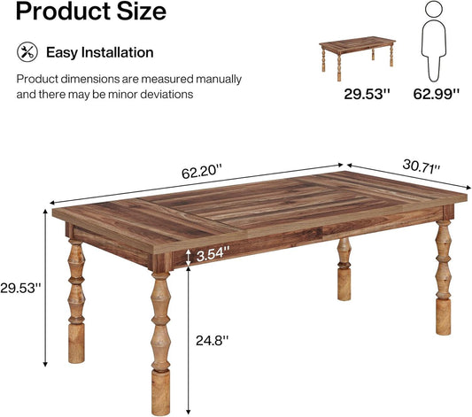 Mesa de comedor de madera de 62 pulgadas para 4-6 personas, mesa de cocina