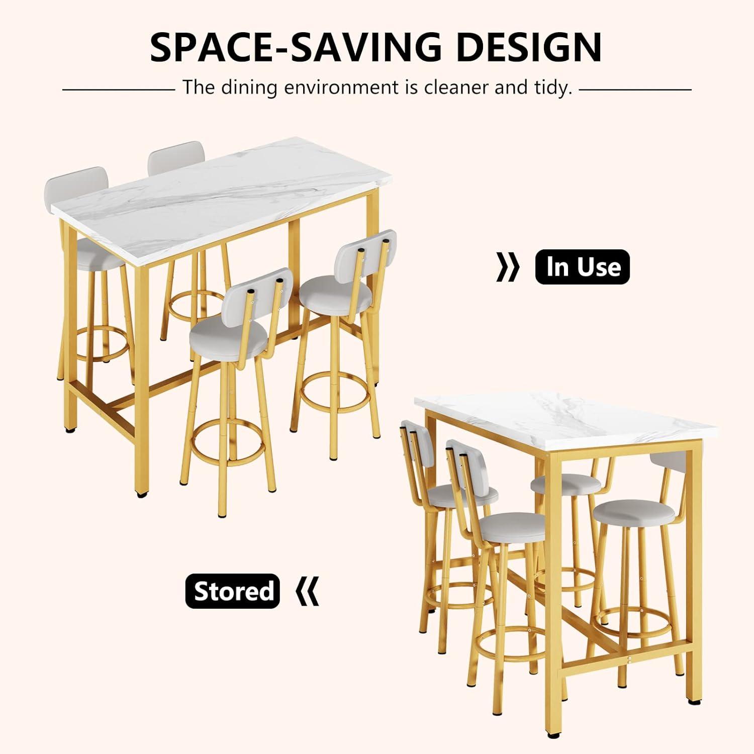 Juego de mesa de comedor de 43.3 pulgadas para 4, mesa de bar rectangular y