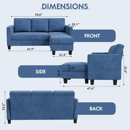 YESHOMY Sofá modular convertible con 3 formas de L, asiento suave con tela de...