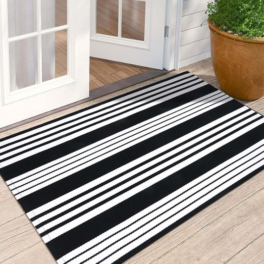 OJIA Tapetes para puerta delantera de 27.5 x 43 pulgadas, color blanco y negro,...