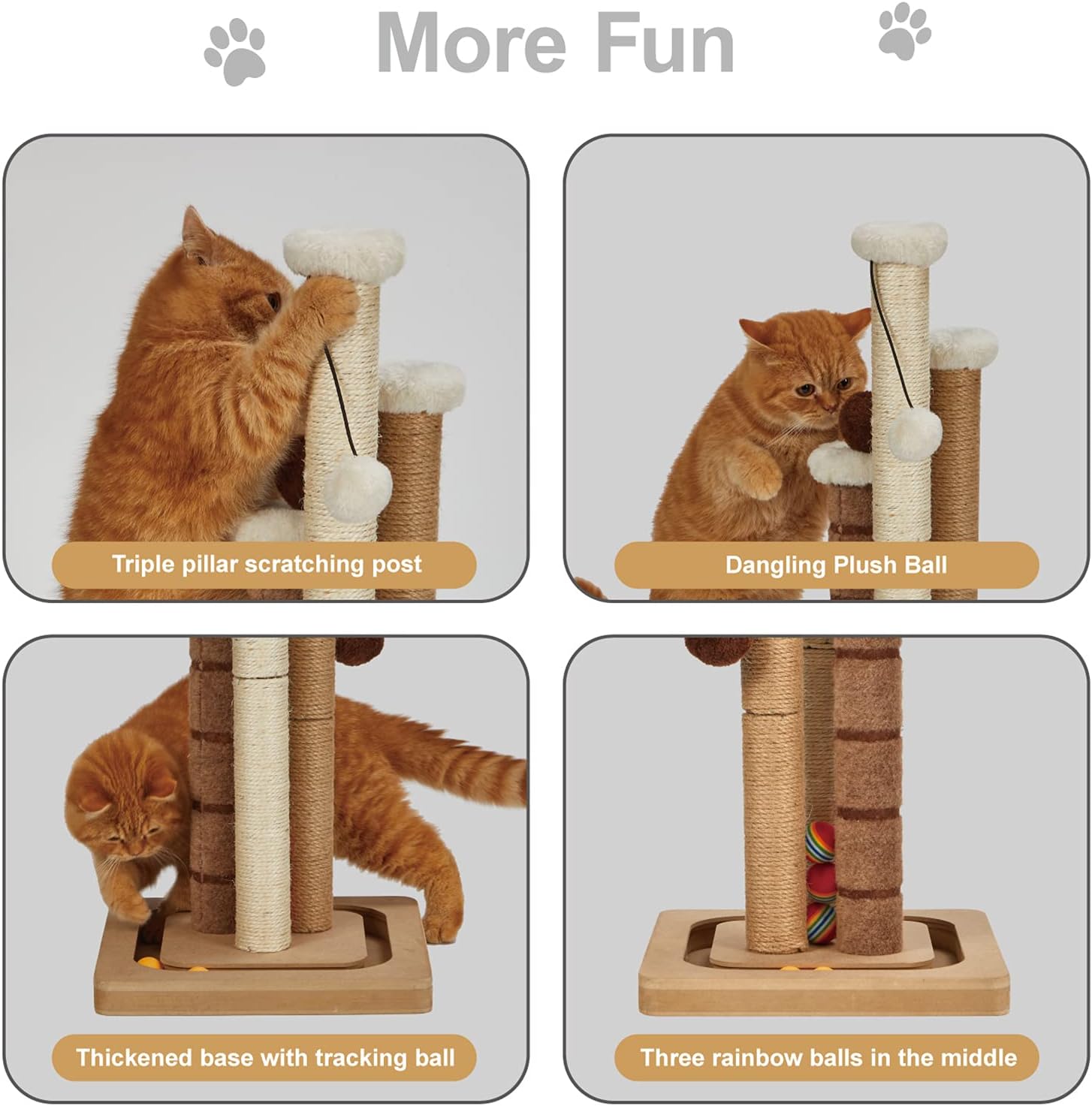 Poste rascador para gatos, alfombra de yute natural de alta calidad, 3 postes...