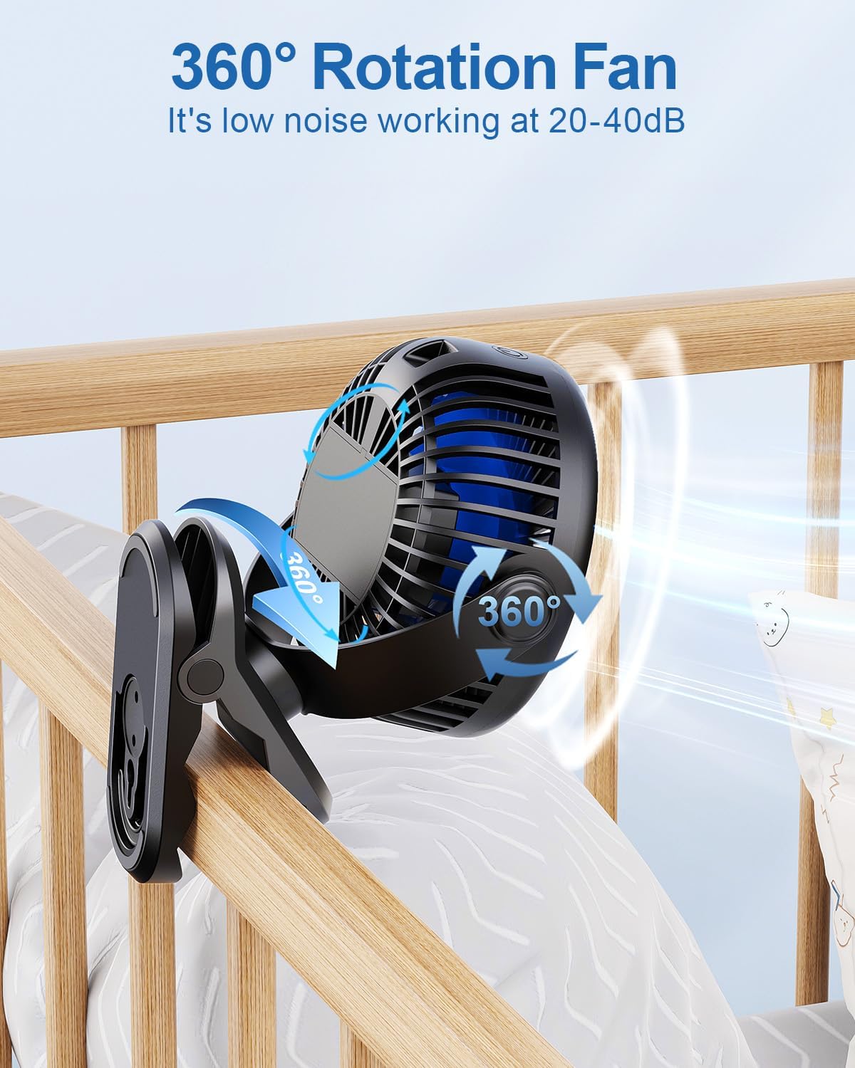 SWEETFULL Ventilador portátil con clip, ventilador de cochecito a batería,...