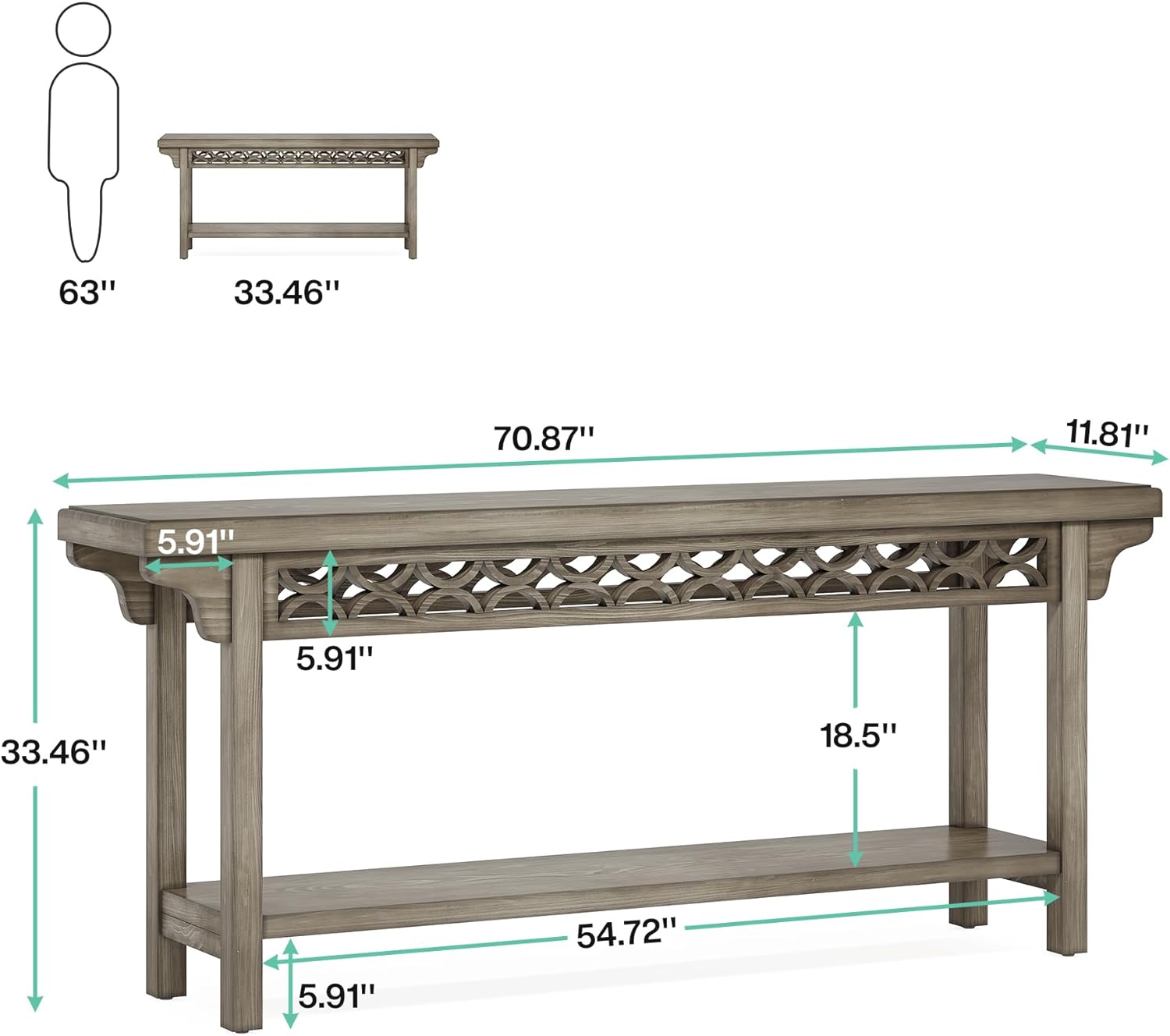 Tribesigns Mesa consola larga de madera maciza de 70.8 pulgadas, mesa de...