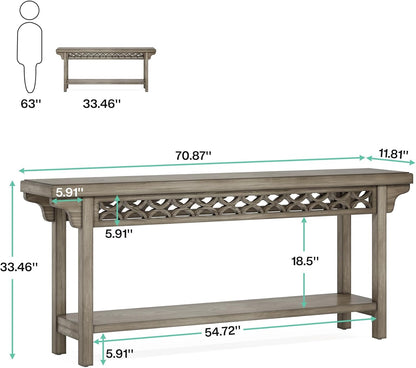 Mesa consola larga de madera maciza de 70.8 pulgadas, mesa de entrada de granja