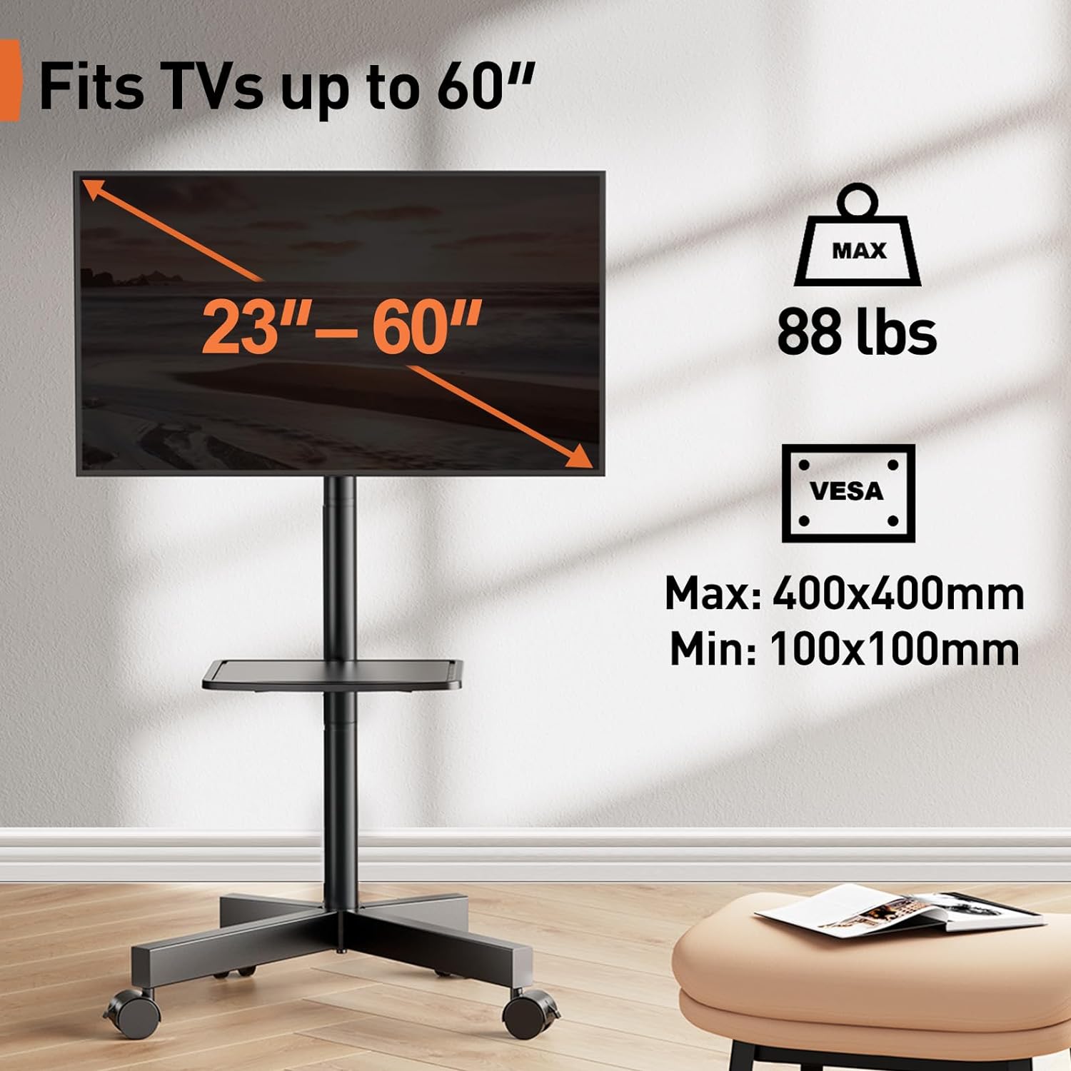 Perlegear Soporte de TV rodante para pantalla plana LED de 23 a 60...