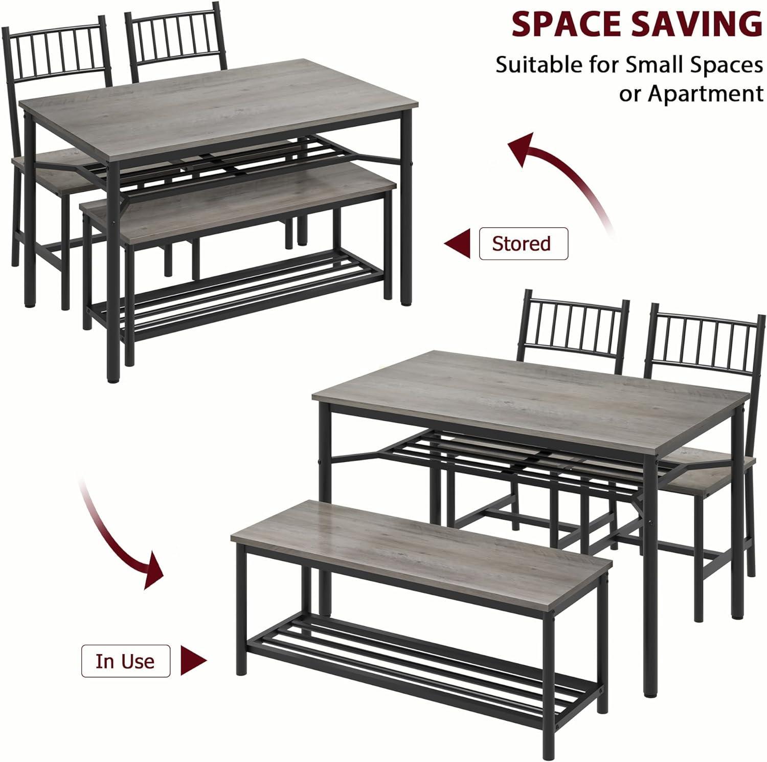 Juego de mesa de comedor para 4, mesa de cocina y 2 sillas con banco de