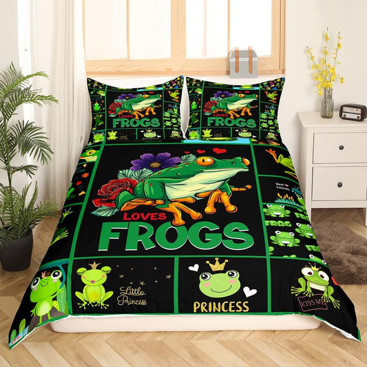 Erosebridal Juego de ropa de cama de rana verde, tamaño King, funda de edredón...