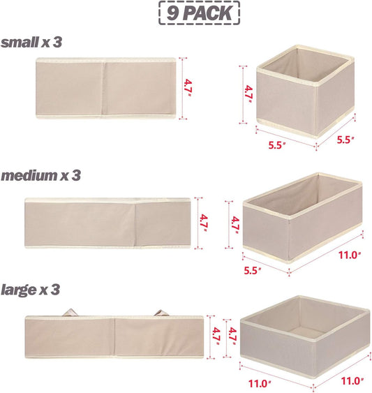 DIOMMELL Paquete de 9 cajas de almacenamiento de tela plegables para armario,...