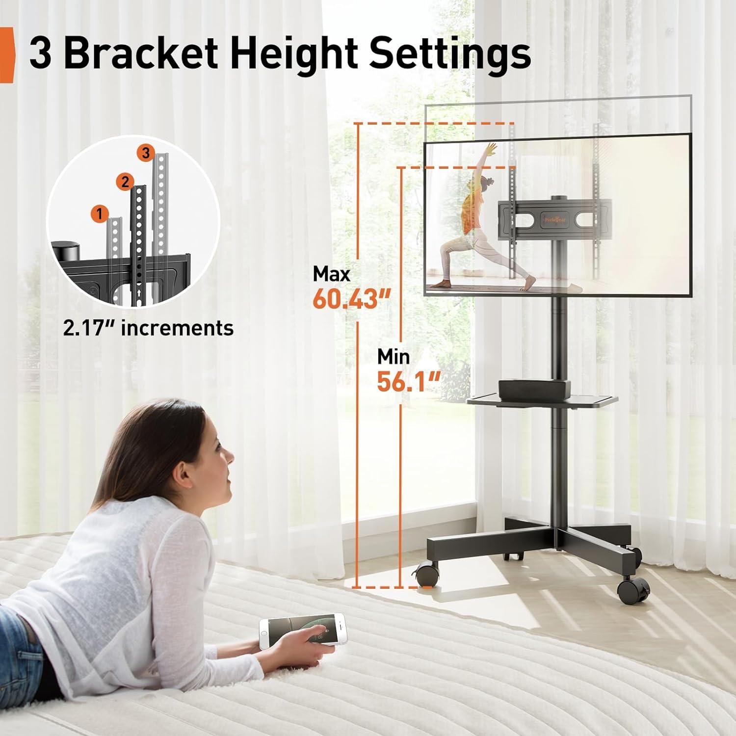 Perlegear Soporte de TV rodante para pantalla plana LED de 23 a 60...