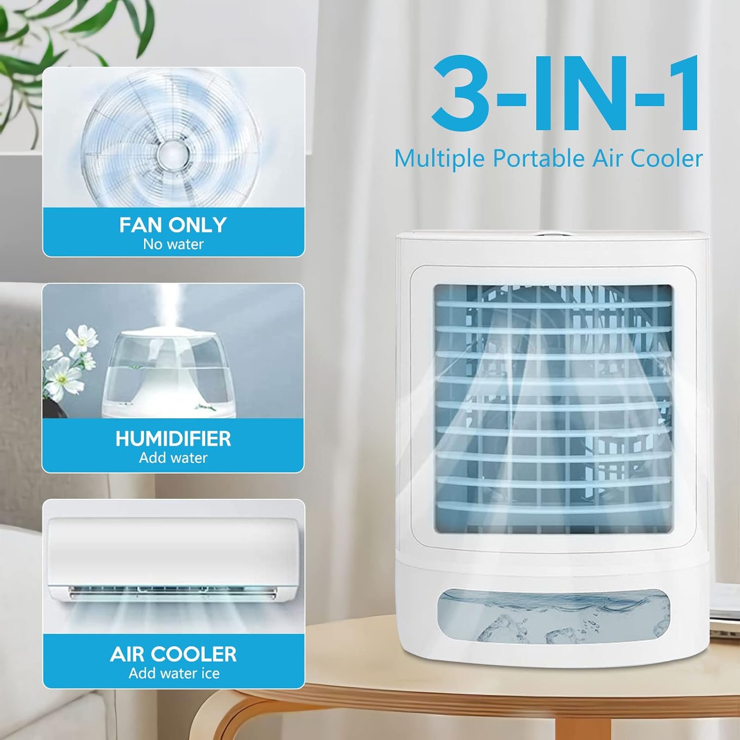 Mini aire acondicionado portátil, enfriador de aire evaporativo 3 en 1 -...