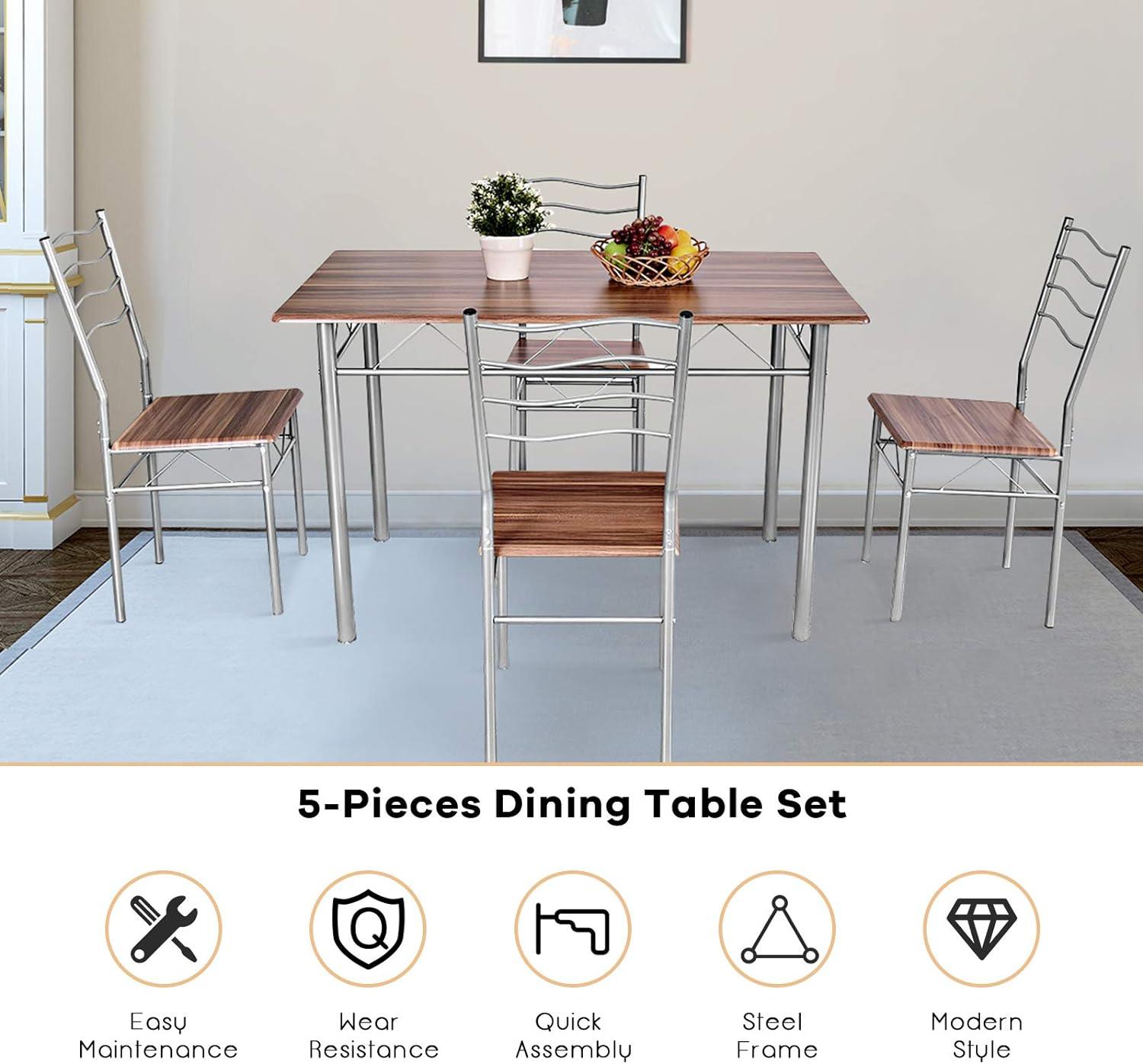 Moderno juego de mesa de comedor de 5 piezas para 4 sillas, muebles de cocina