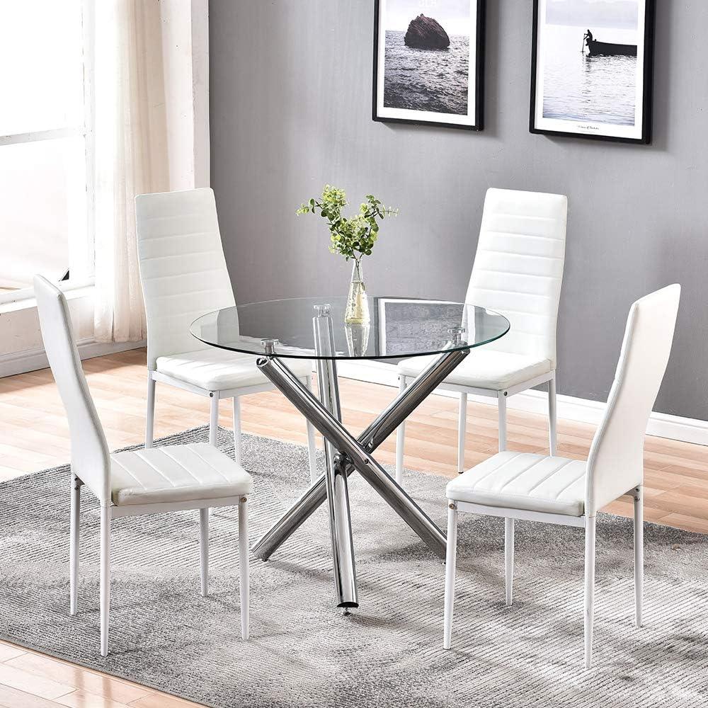 Mesa de comedor con sillas, mesa de comedor de cristal templado moderna y