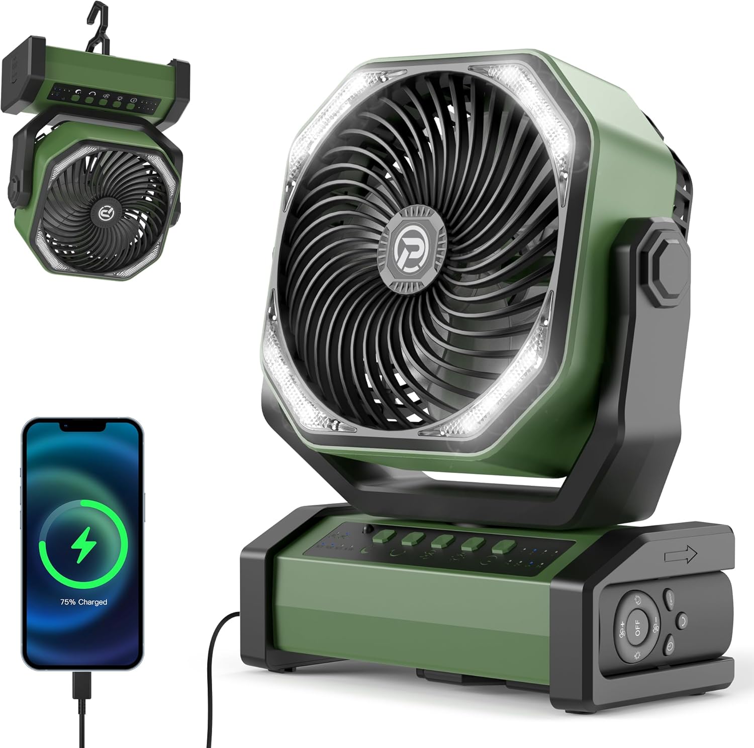 PANERGY Ventilador de camping portátil con linterna LED, ventilador USB...