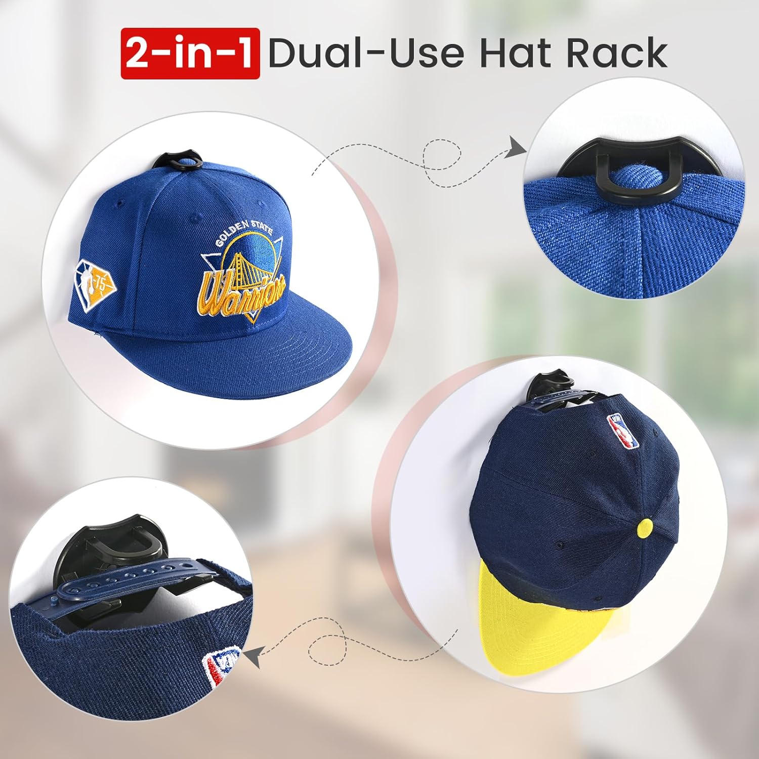 Perchero adhesivo para gorras de béisbol de pared, paquete de 16 ganchos para...