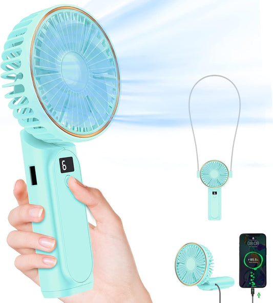 Ventilador de mano portátil recargable, 4000 mAh, ajustable en 180, 6...