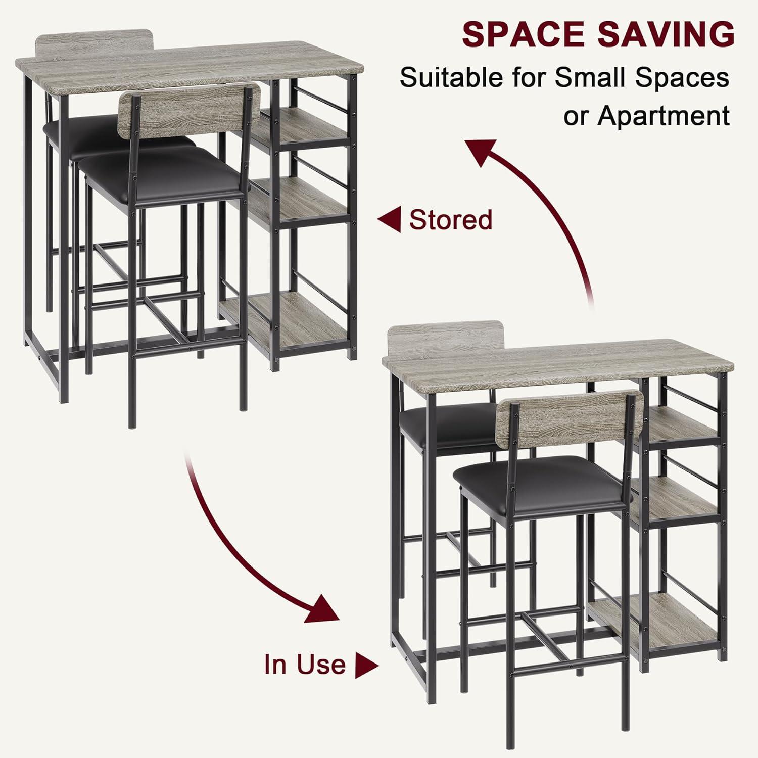 Juego de mesa de comedor para 2, mesa de cocina y sillas para 2 con sillas