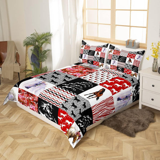 Juego de ropa de cama de caballo para niñas, funda de edredón de animales de...