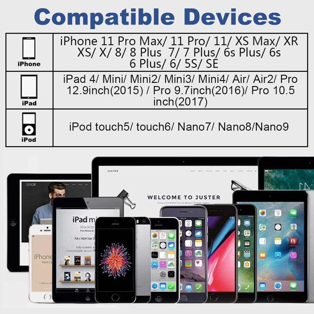 Paquete de 4 cables de carga Lightning a USB con certificación MFi de Apple,...
