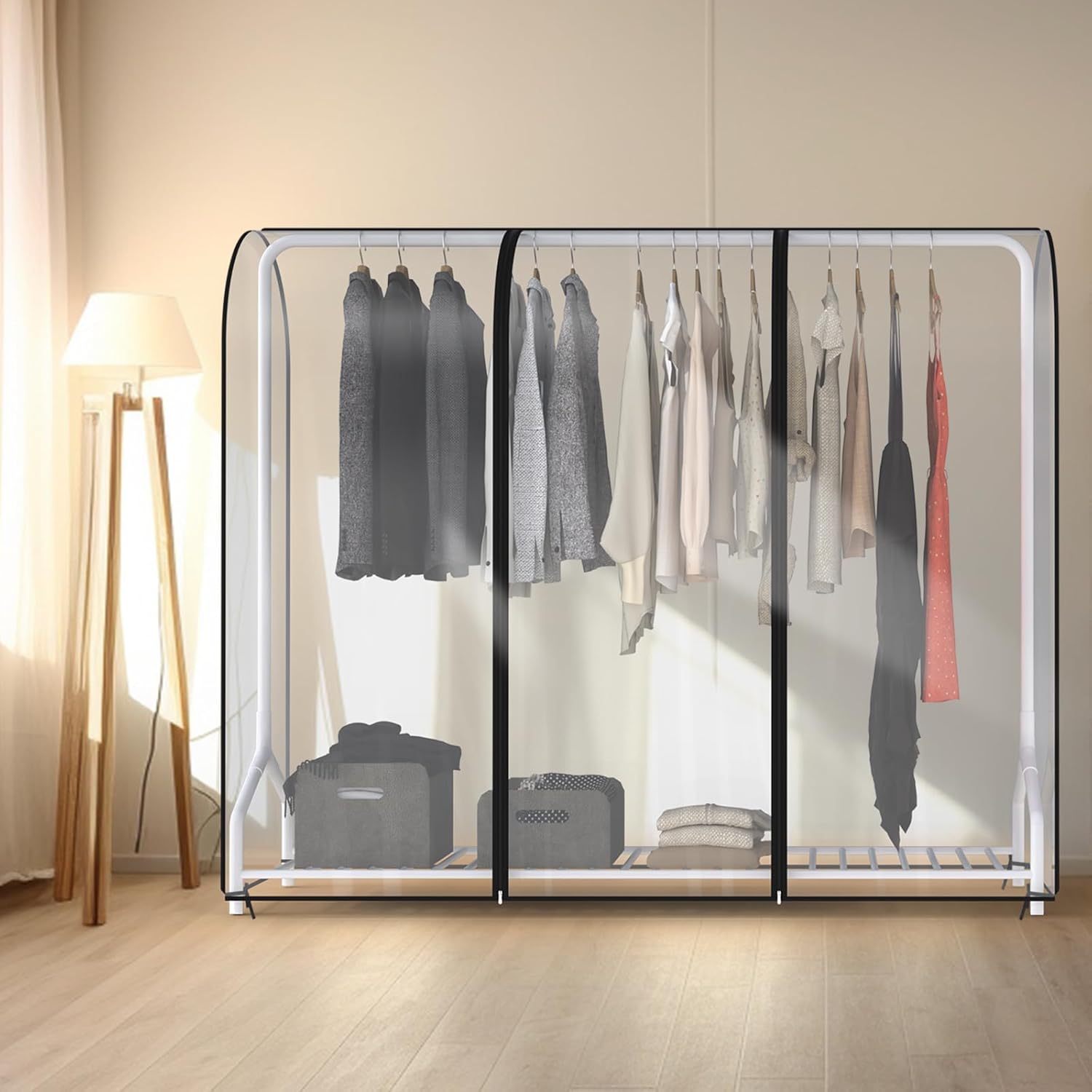 Zilink Funda transparente para perchero de ropa de 6 pies, impermeable, con 2...