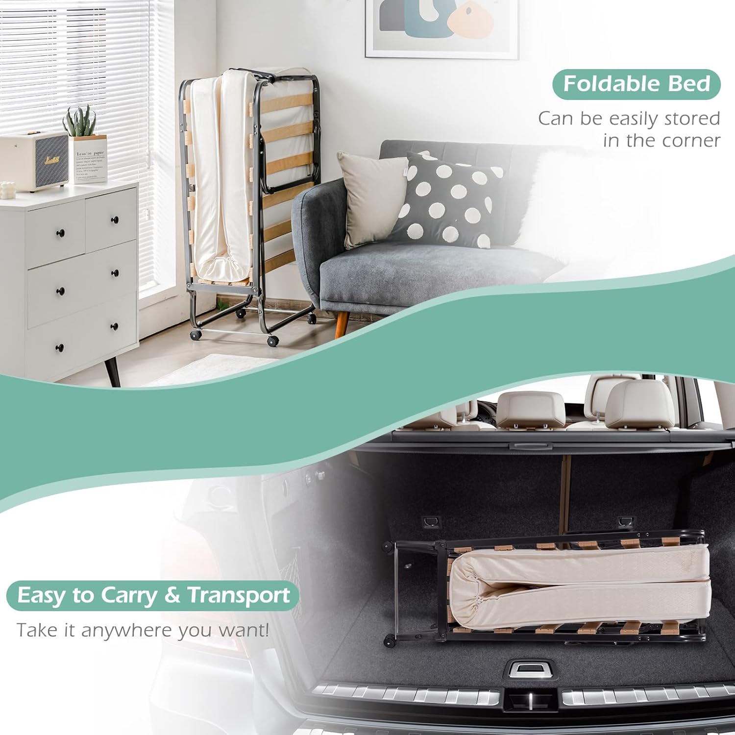 Cama plegable con colchón de 4 pulgadas, cama plegable para invitados con