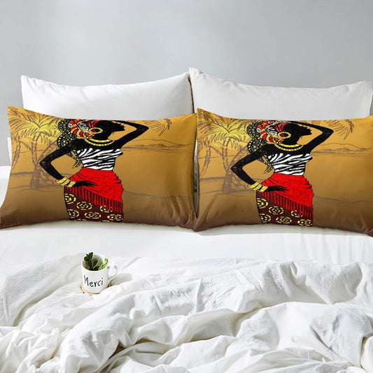 Feelyou Juego de ropa de cama con temática de mujer africana, funda de edredón...