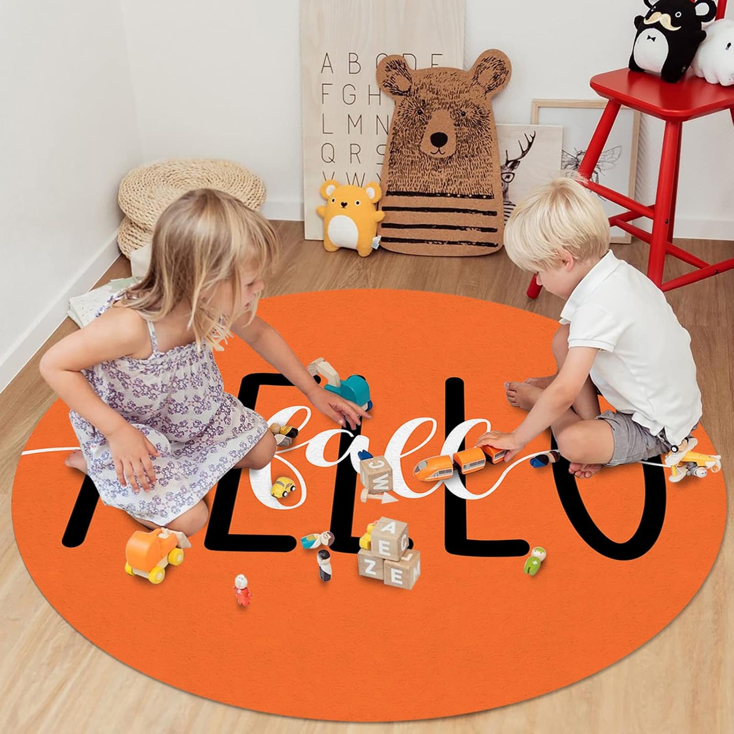 Orange Round Area Rug 6ft, Washable Indoor Carpet for...