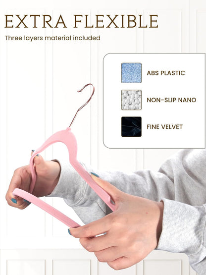Perchas de terciopelo rosa Paquete de 50 perchas de fieltro antideslizantes de