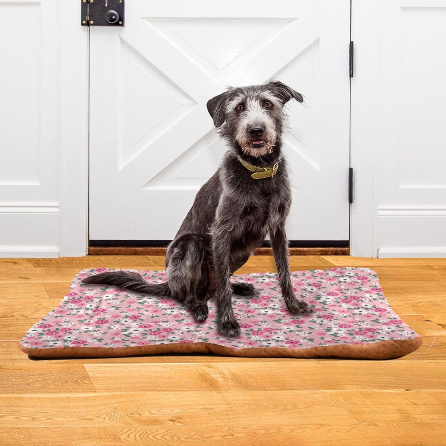 Almohadilla de cama para mascotas con diseño floral rosa, tapete suave para...
