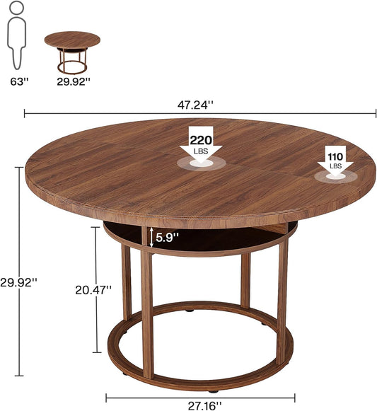 Mesa de comedor redonda de 47 pulgadas para 4 a 6, mesa de cocina con marco de