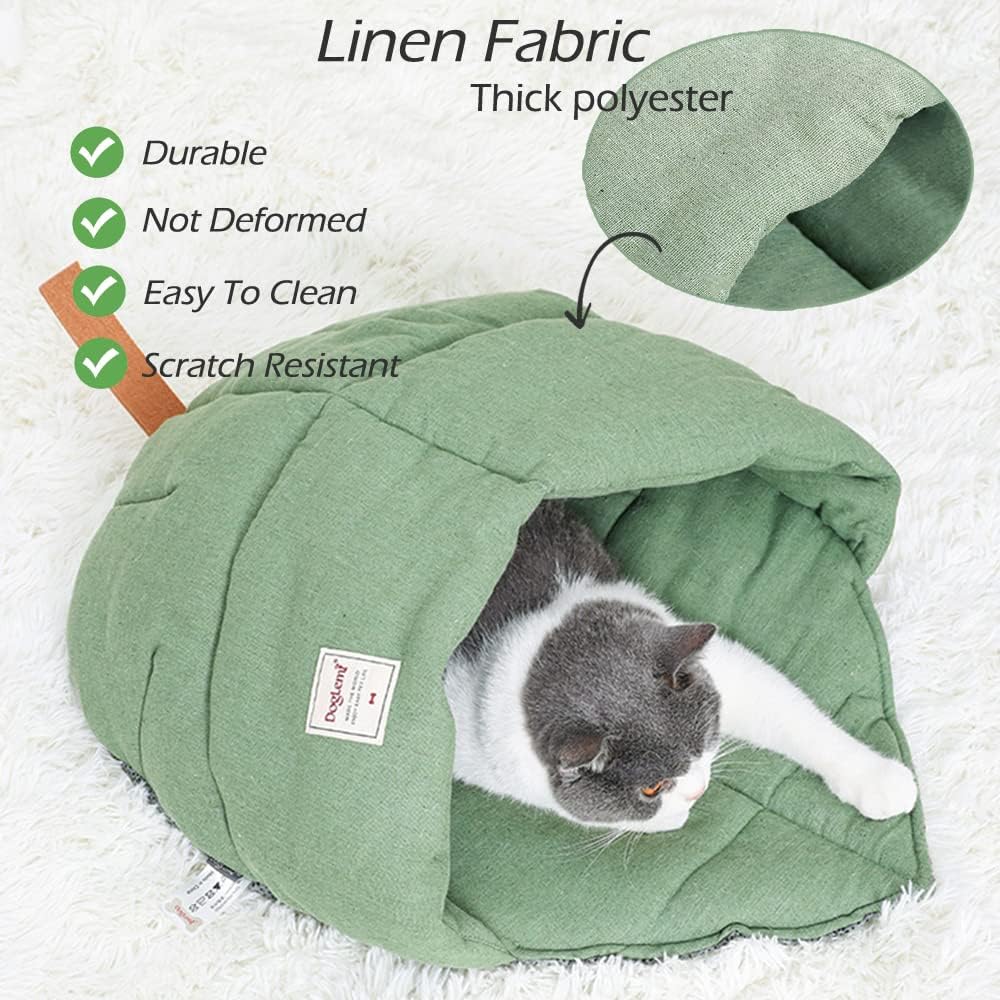 PD50082 - Saco de dormir para gatos, cama de tela de lino, nido de hojas de...