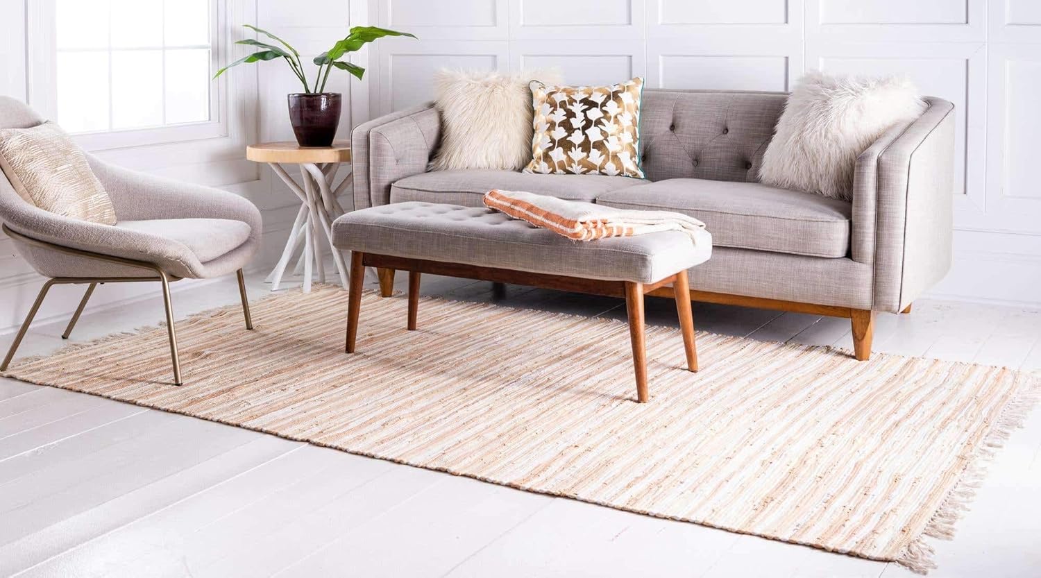 Chindi Cotton Collection Alfombra suave tejida a mano de fibra natural a rayas,