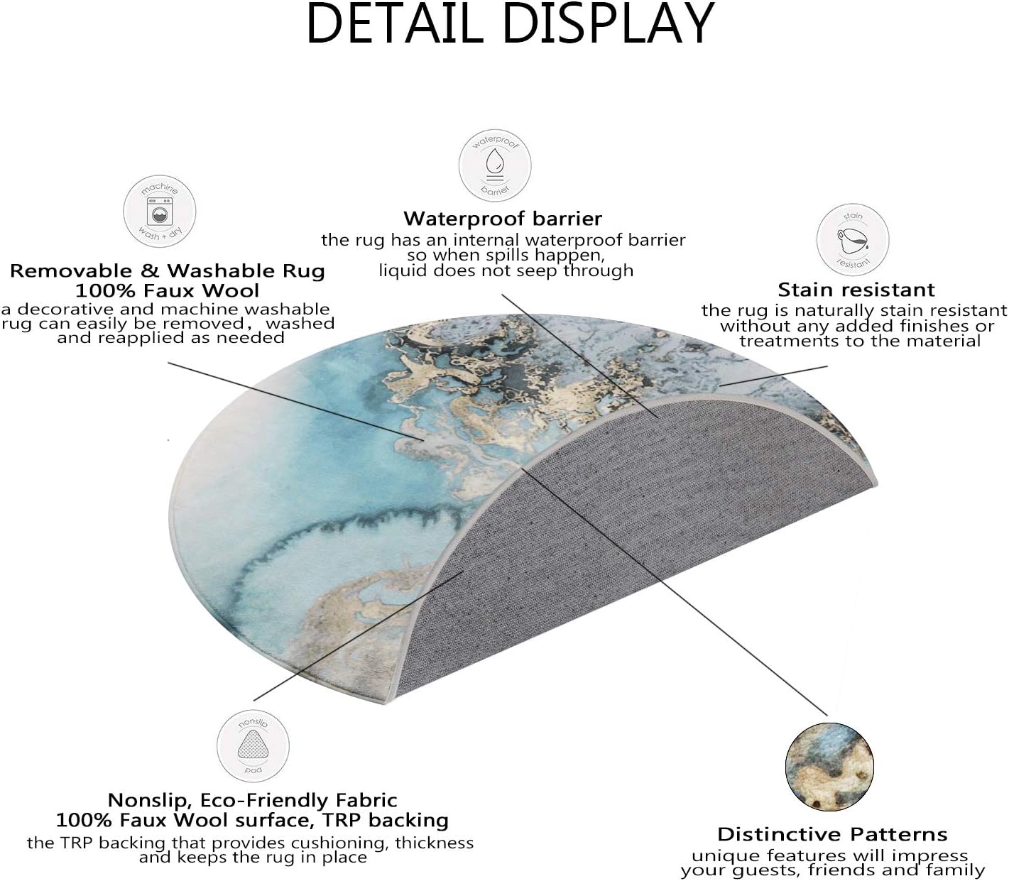 Alfombra Lahome con diseño de mármol, de 60 x 91 cm, de lana sintética, de...