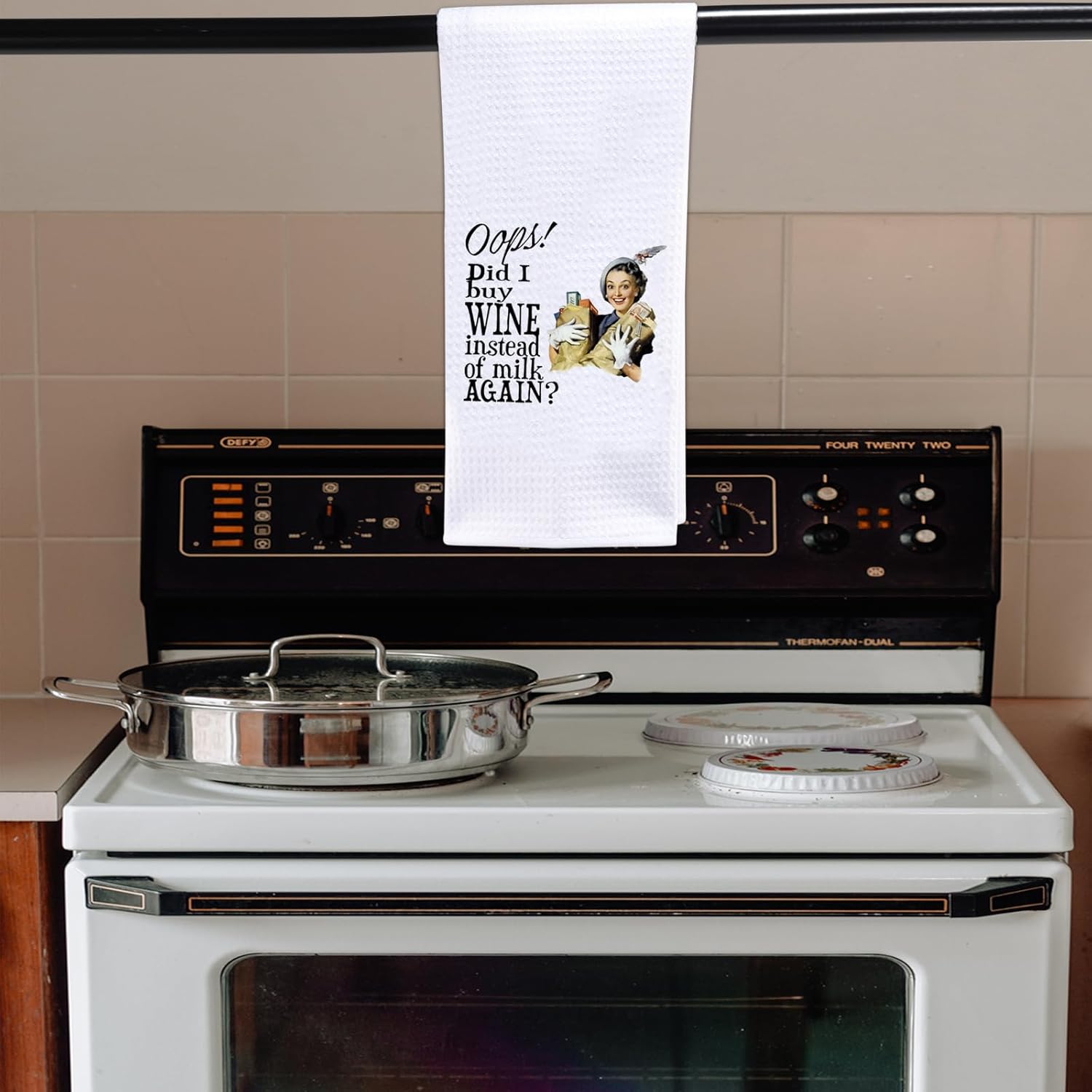 POFULL Toalla de cocina retro de vino ama de casa Compré vino en lugar de...