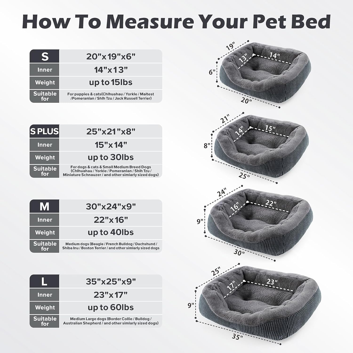Camas medianas lavables para perros medianos, cama rectangular para perros de