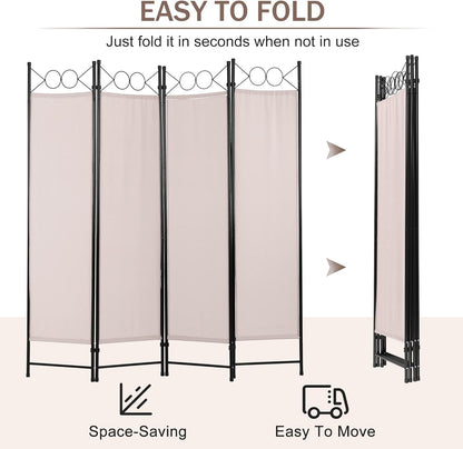 Divisor de habitación plegable de 4 paneles de 68 pulgadas de alto, marco de
