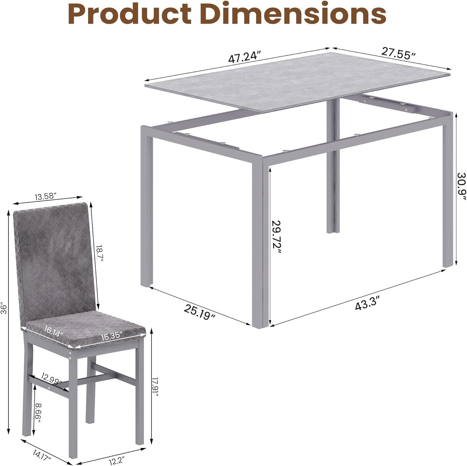 Lamerge Juego de mesa de comedor de 5 piezas, mesa de cocina de cristal con 4